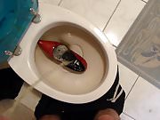 Piss in wifes red stiletto heel