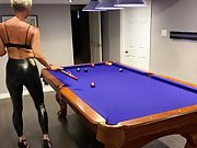 Leather legging milf playing pool tight ass!!