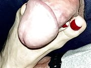 WIFE TEASING MY COCK WITH HER LONG RED TOES