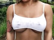 The blonde with big tits turns us on in public