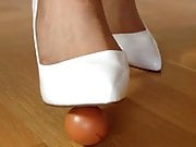 Sexy nylon feet crushing egg