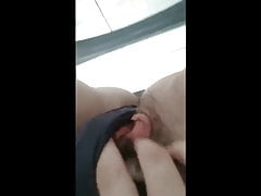 Fingering hairy pussy and pee in front of cam