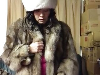 Asian Sissy Cd Jerks Off In Fox Fur