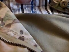 US Army Specialist borrows his sarge's boxer shorts and jerks off in them!