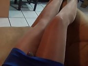 Shiny pantyhose and Blue skirt- Crossdresser TV