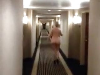 Naked Hotel, Walks in, Hotel Hallway, Walking Naked