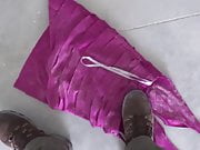 sweeping floor with pink fuschia 1 dress