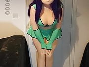 Xelphie in Green Latex Miniskirt and Top