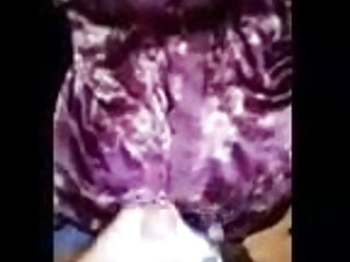 Cumming All Over Purple Satin Gown