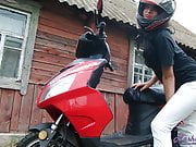 Girl In Helmet Jerks Pussy To Orgasm On Stepbrother’s Motorcyclye