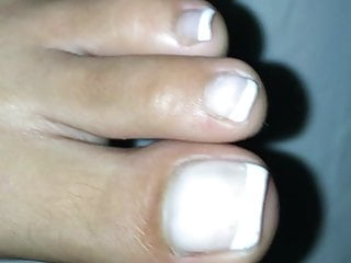 Long toenails french tips 