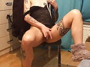 Tattooed girl masturbating during a party 