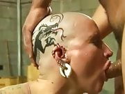 Tattoed pierced bald head slut nailed