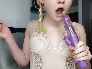 Deepthroat sucking a big dildo on camera. Deepthroat.