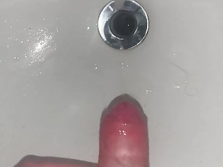 Uncut cock cumming in the sink...