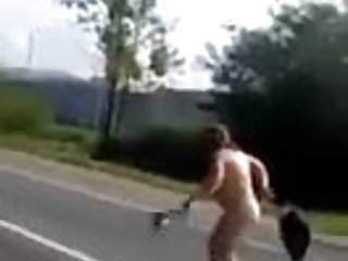 Russian bbw striptease on road