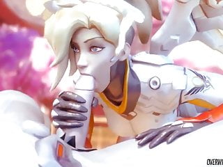 Hot Mercy from Overwatch gets to suck on big dick nicely