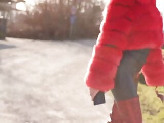 Walking in red boots