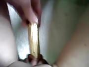 Delicious pussy lips and golden dildo