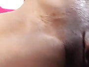 Upclose clean shaven black girl pussy play