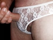 Wanking in white lace panties 