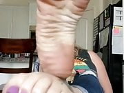 Step Mom shows her meaty soles at kitchen table
