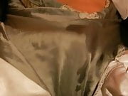 Stroking & shooting in silk slip