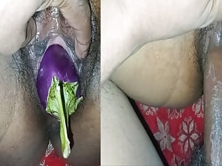 Tamil bhabhi&amp;#039;s pussy was tight by penetrating the brinjal and breaking the seal of the pussy, then fucked with a thick cock