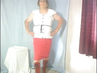 Dee In New Red Skirt And Suspenders