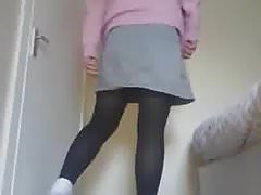 Black tights and white socks worn together 