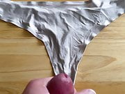 Cum on Nude Satin Thong