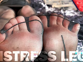 Goddess feet and toes in cute black pantyhose