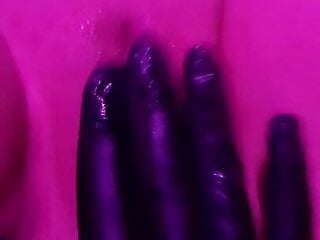 Latex Glove Pussy Massage Under Pink Lights