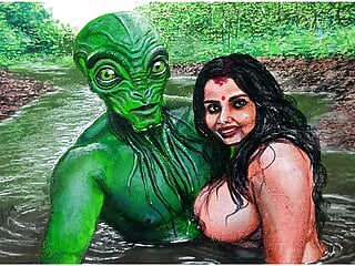 Erotic Art Or Drawing Of Sexy Indian Desi Bhabhi in Love With an Extraterrestrial Alien