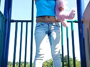 Peeing in my light blue pants at public playground