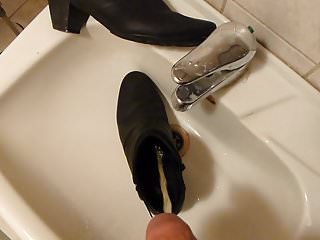 Piss in wifes black ankle boot...
