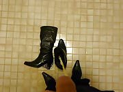 Piss in wifes high heeled winter boots