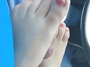 Amateur foot job in car finished cum with handjob