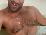 Hot hairy guy cumming in bathtub