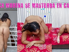 Mexican brunette masturbates alone at home