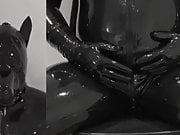 Latex puppy wanks and cums. Its new rubbber reality for him