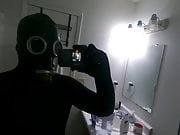 Bath in Zentai and Gas Mask